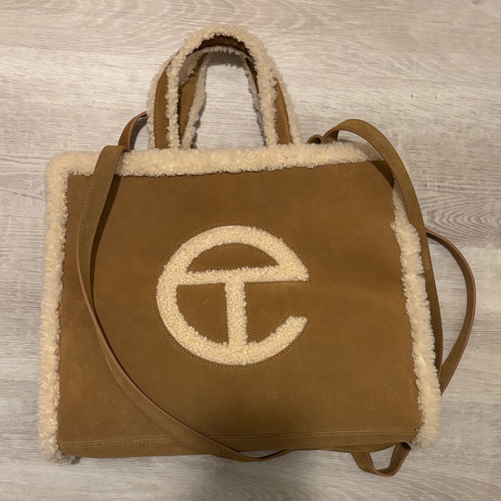 Telfar Brown Suede Shearling Tote